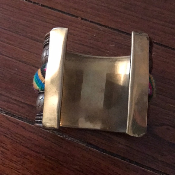 Boho gold Indian metal embroidered bangle bracelet - Picture 2 of 2